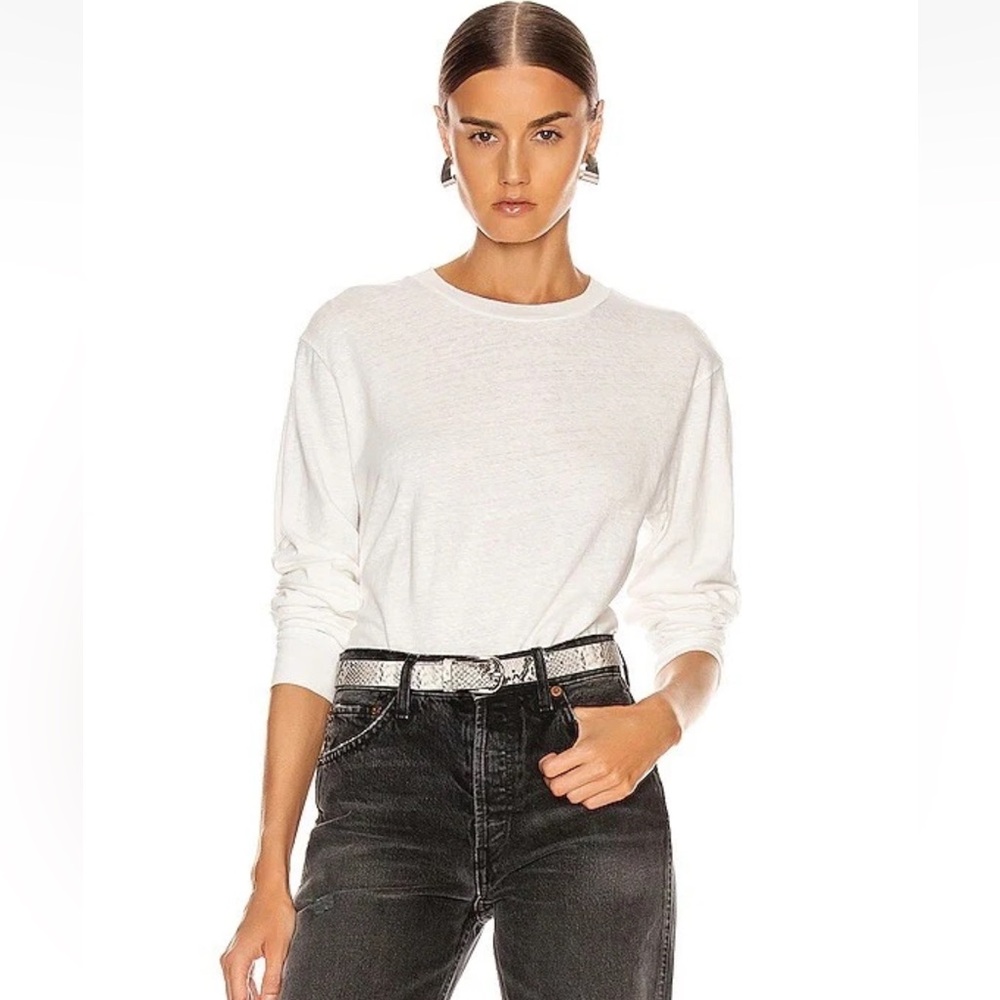 John Elliott long sleeve cropped tee in chalk